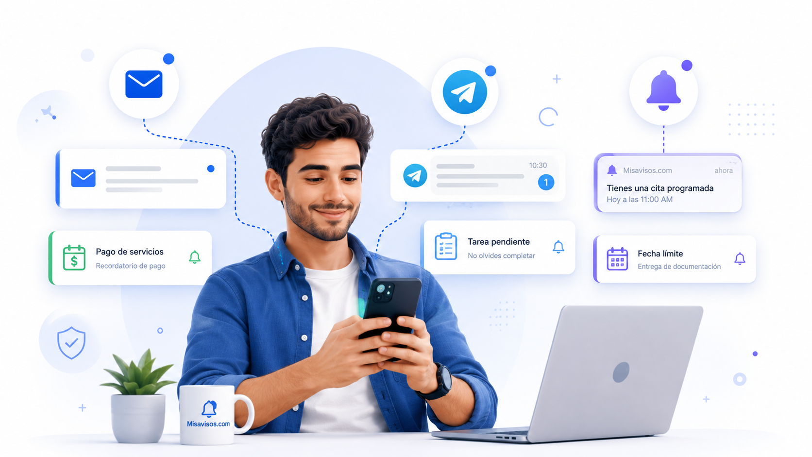 Canales de aviso por Email, Telegram y Push en MISAVISOS.COM
